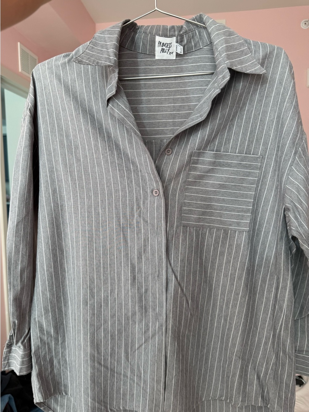 Princess Polly Gray Pinstripe Button-Down Shirt